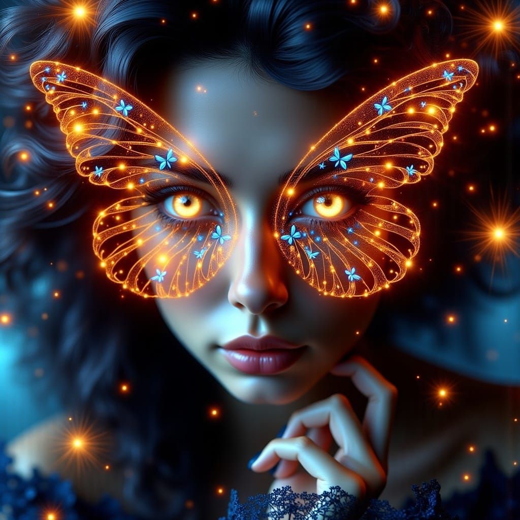 Woman with Butterfly Eyes and Fractal Gaze