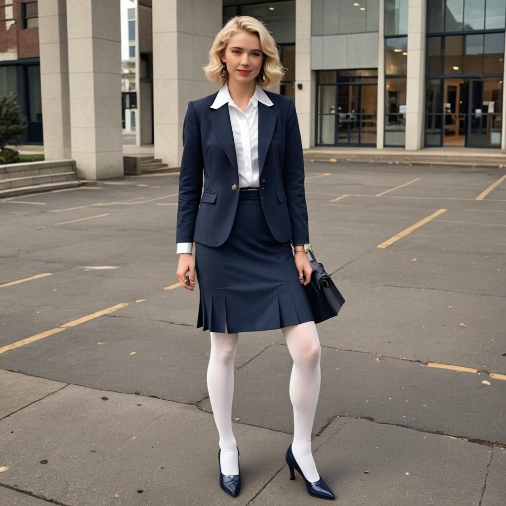 Confident Blonde Student in School Foyer