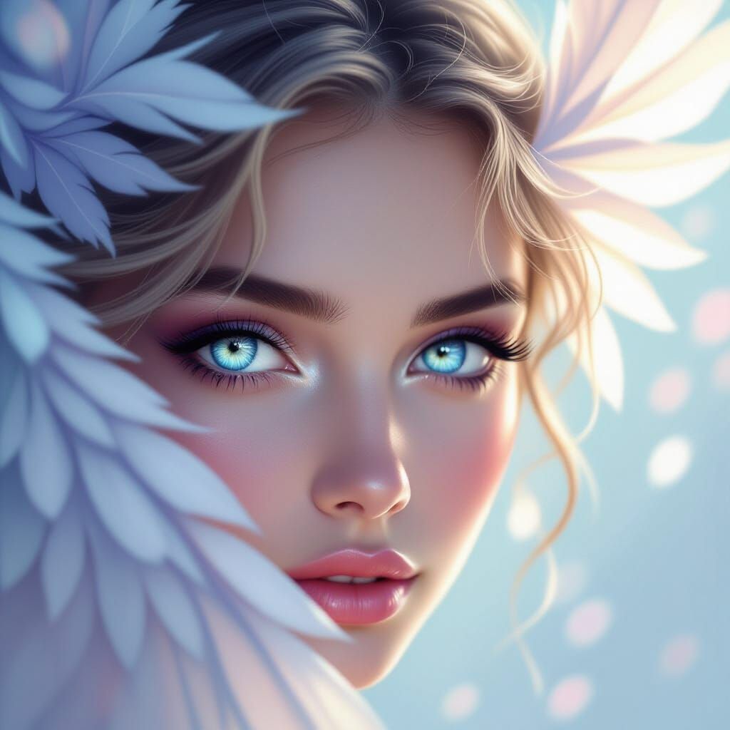 Ethereal Eyes and Wings in Dreamlike Airbrush Art
