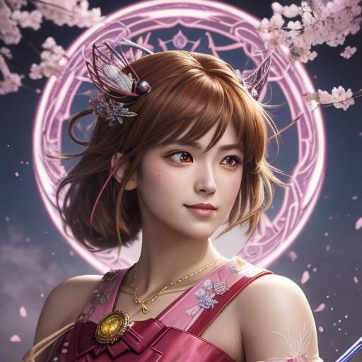 Cardcaptor Sakura Manga Portrait with Cherry Blossoms