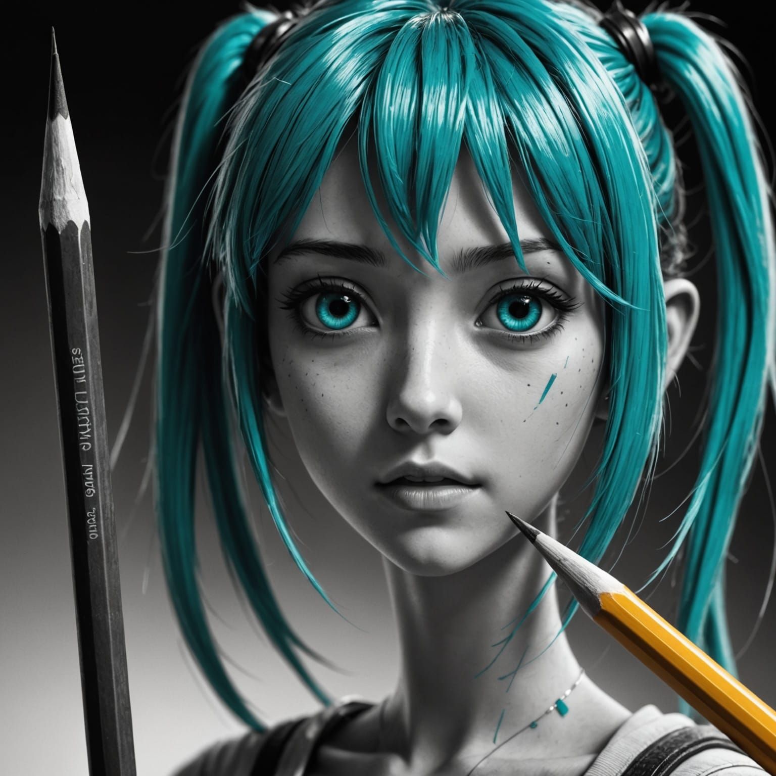 Hatsune Miku Emerges From Pencil Graphite In Realistic Scene
