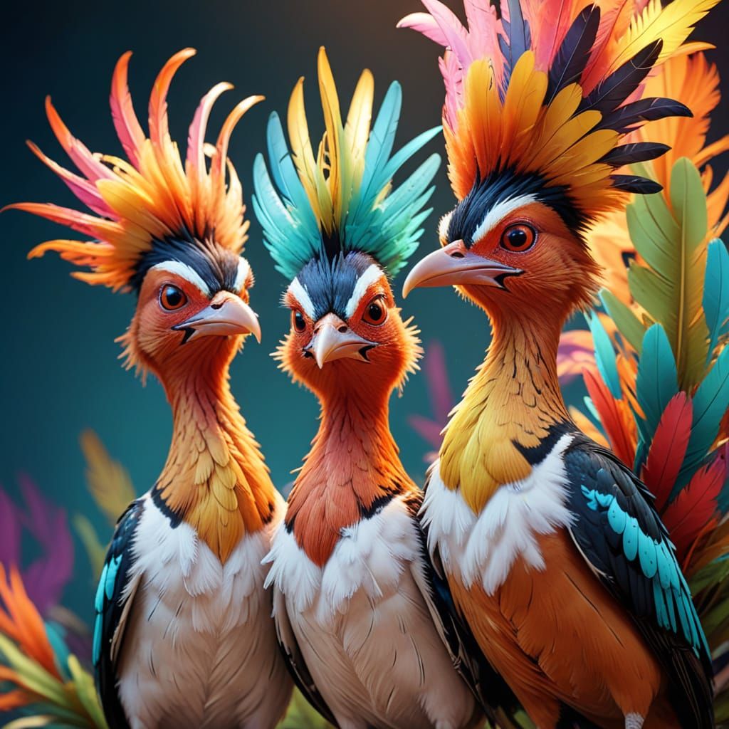 Whimsical Hoopoe Caricatures in Vibrant Colors