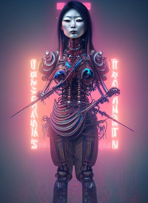 Cyberpunk Samurai Assassin Portrait in Neon Colors