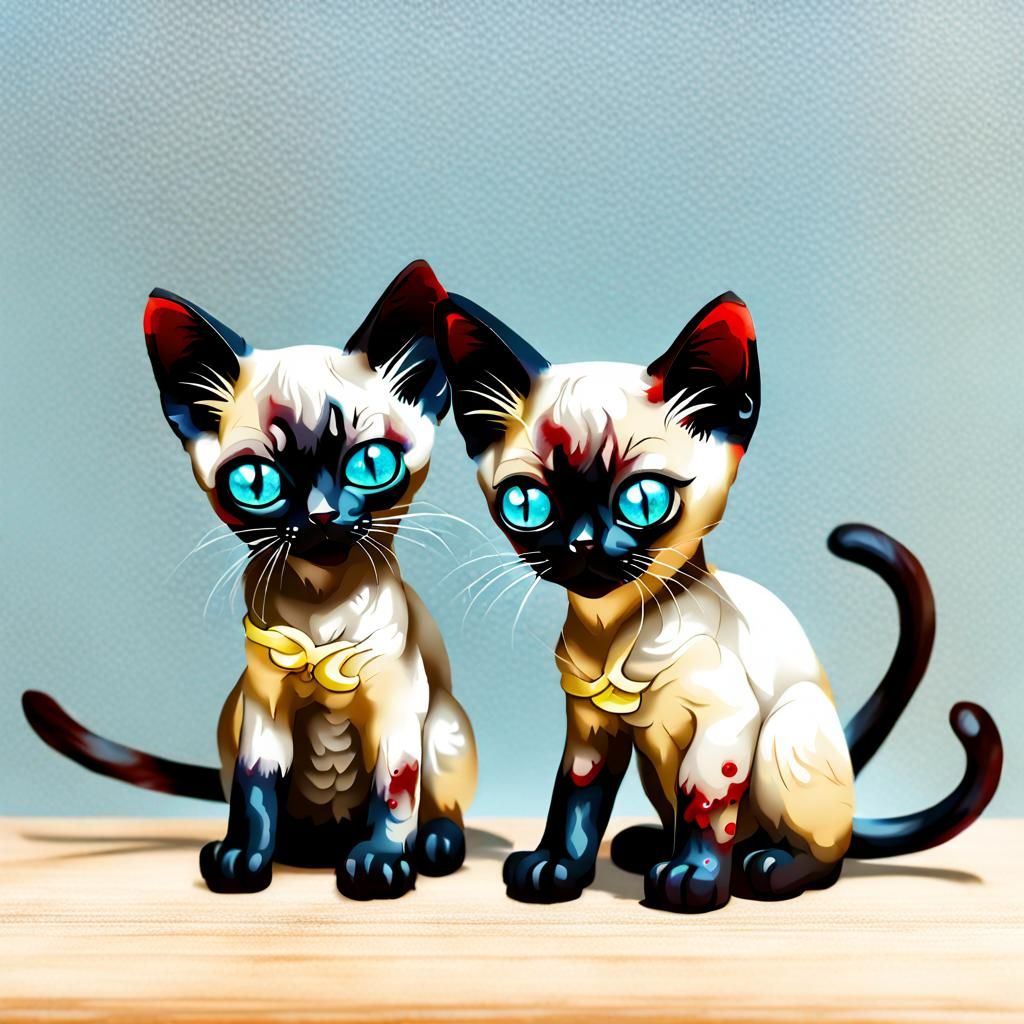 Zombie Siamese Kittens in Macabre Style