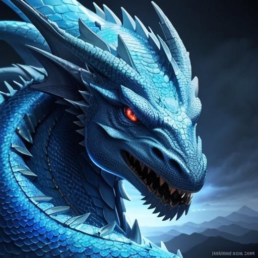 Blue Dragon Portrait in Digital Art Style