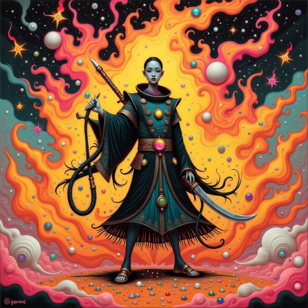 Fierce Fudo Myoo in Flames: Hokusai-Giger Fusion