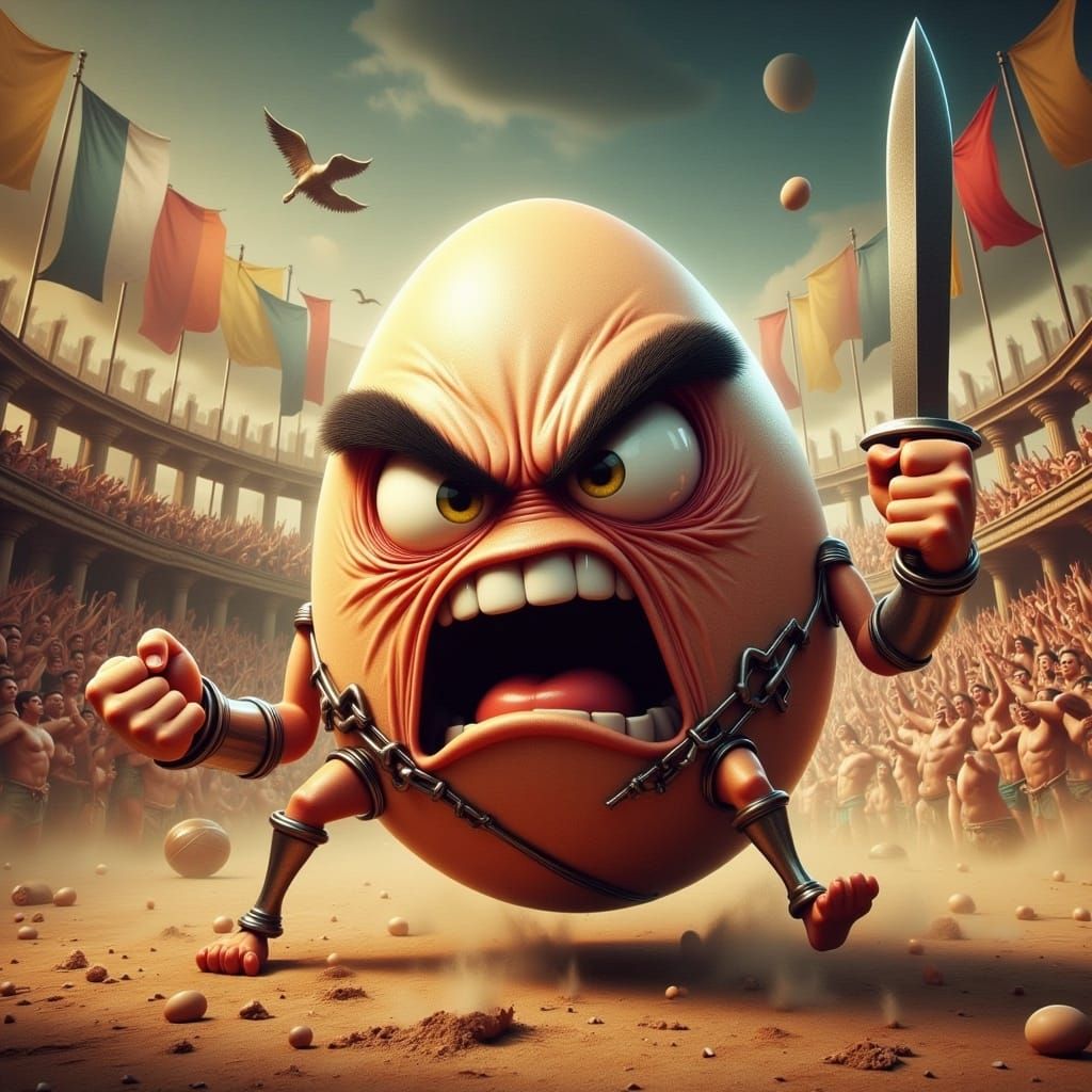 Angry Egg Gladiator in Roman Arena