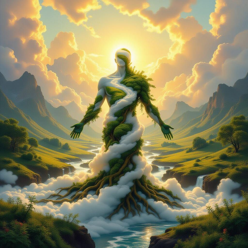 Ethereal Landscape Human Form with Golden Sunlight