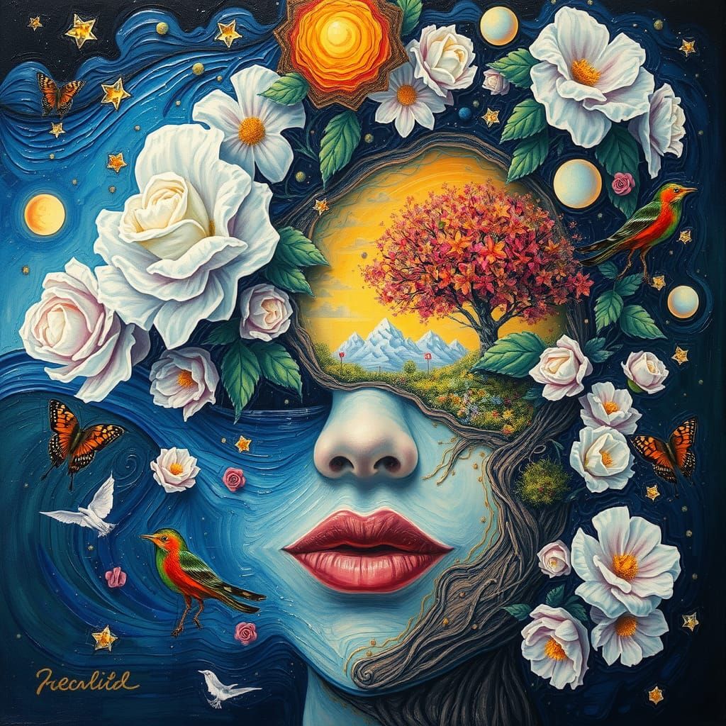 Surreal Face Merging into Dreamlike Landscape