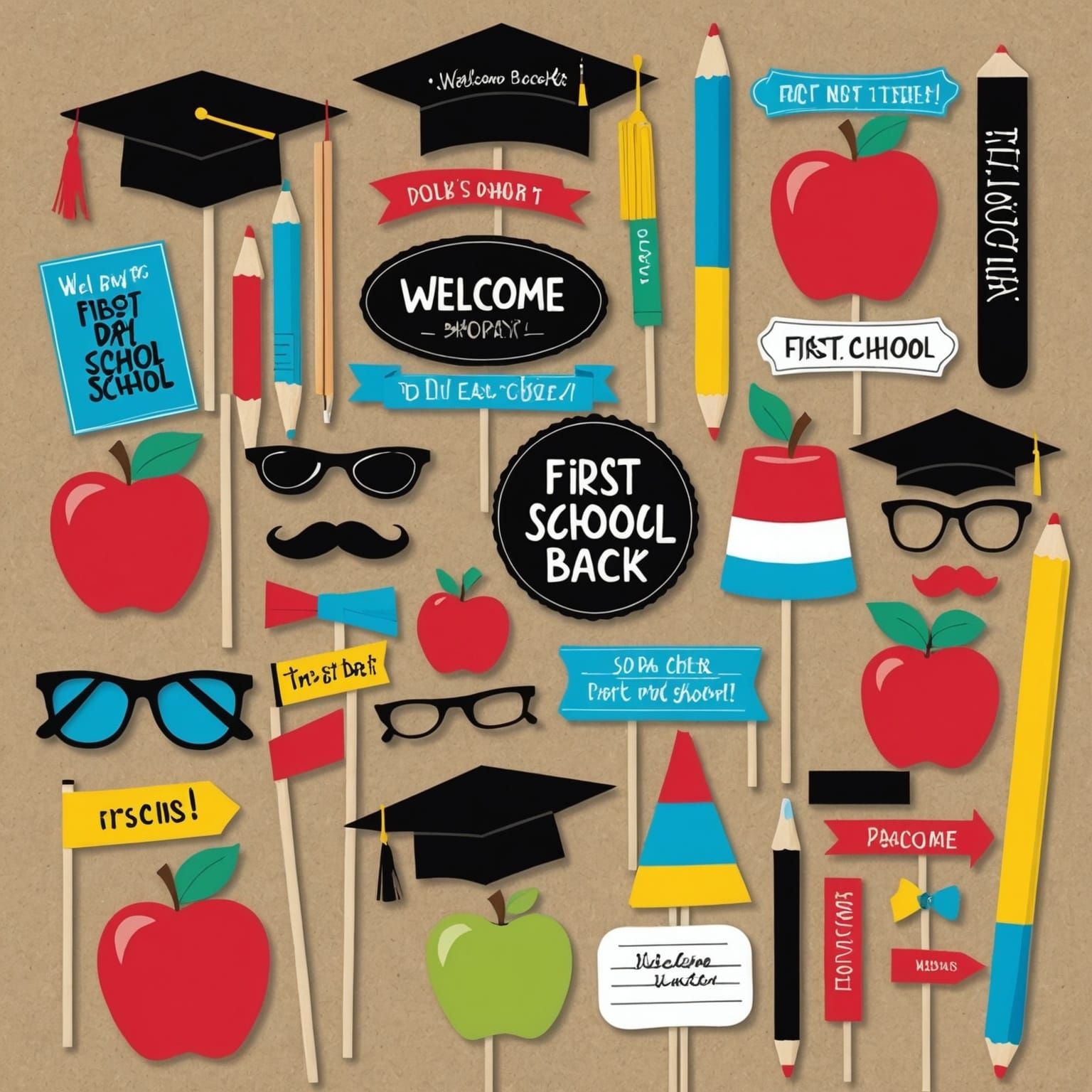 Back to School Photo Booth Props: Vibrant Collection