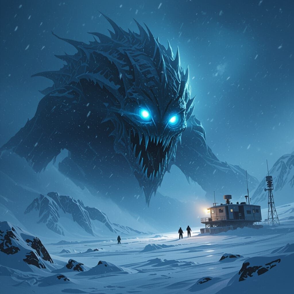 Icy Horror Attacks Antarctic Base: Surreal Art