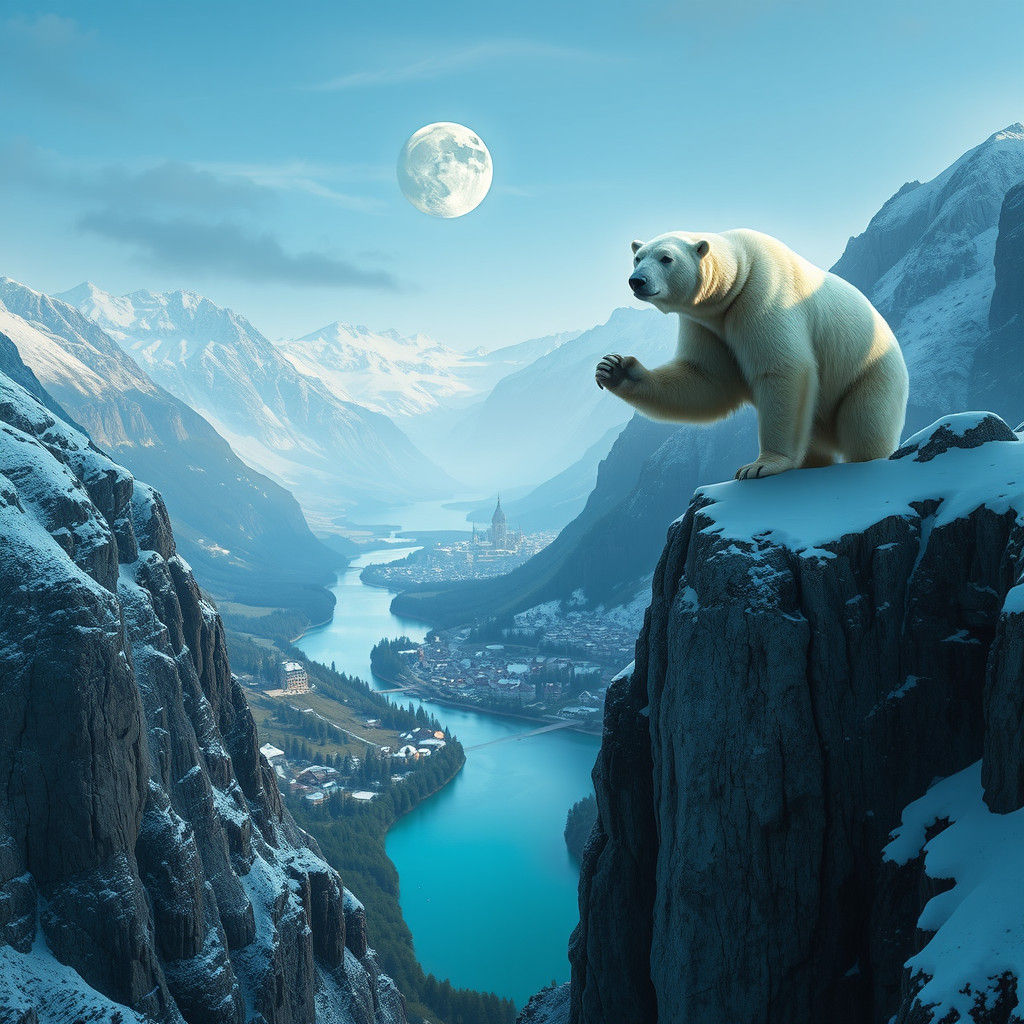 Polar Bear Waves From Swiss Cliffside