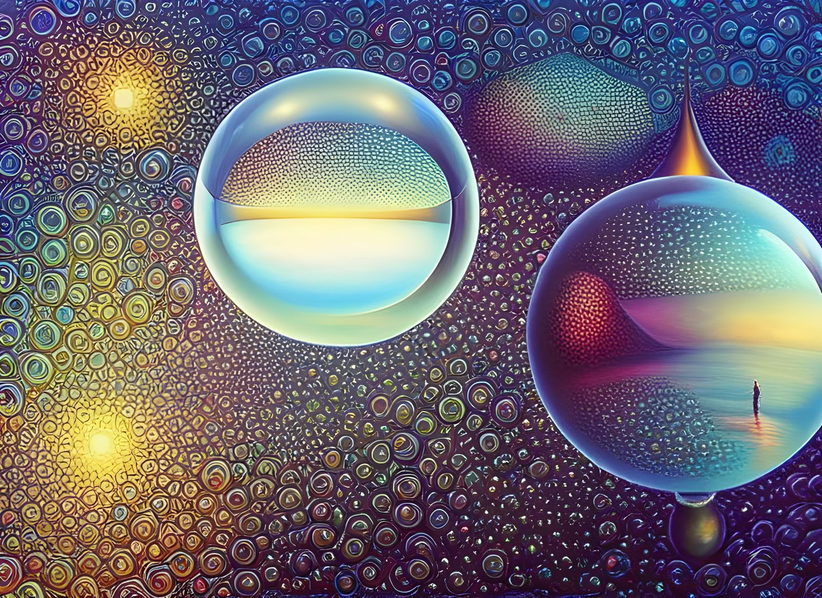 Bubbles Containing Tiny Worlds in Photorealistic Style