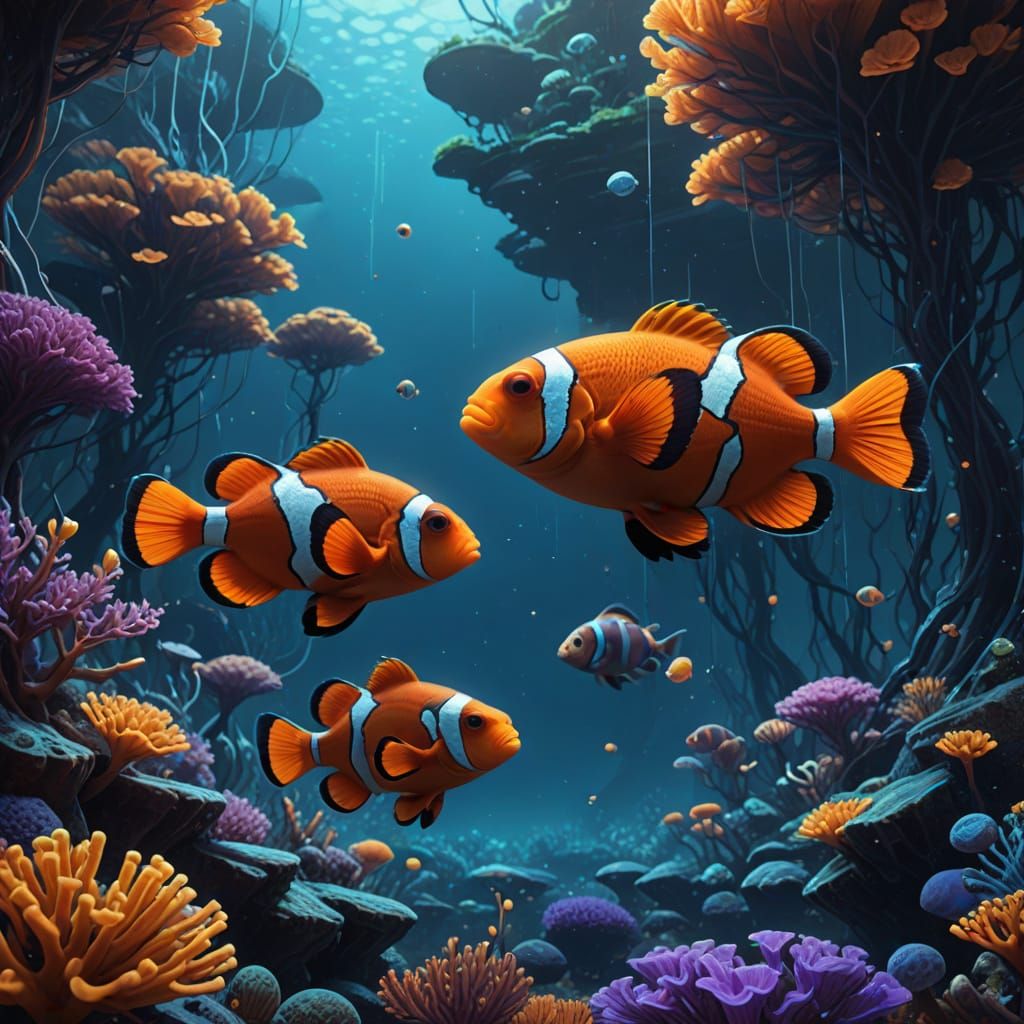 Vibrant Ocean Scene in Futuristic Fractal Landscape Style