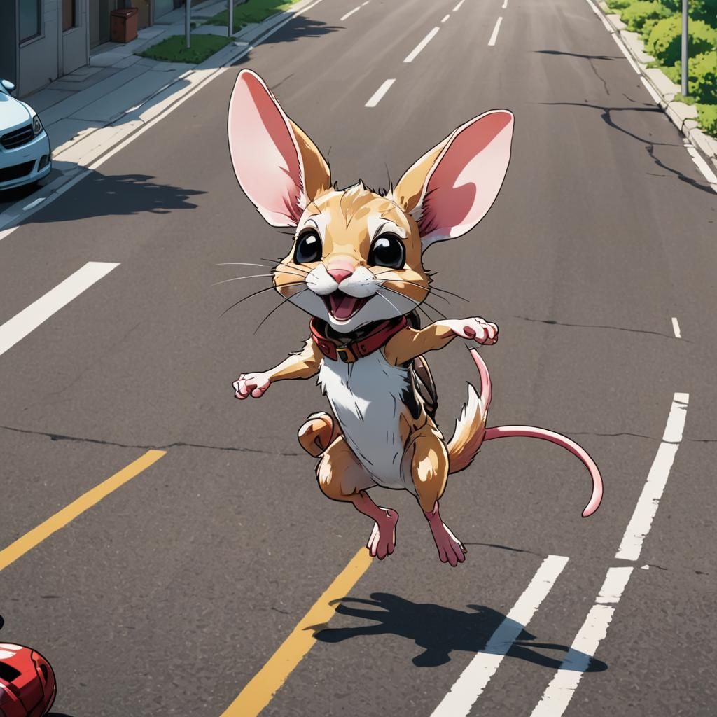 Energetic Jerboa Jump: Manga-Style Anime Illustration