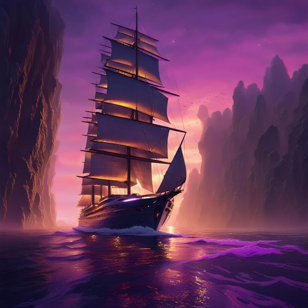 Luxury Yacht Concept Art in Dark Fantasy Style