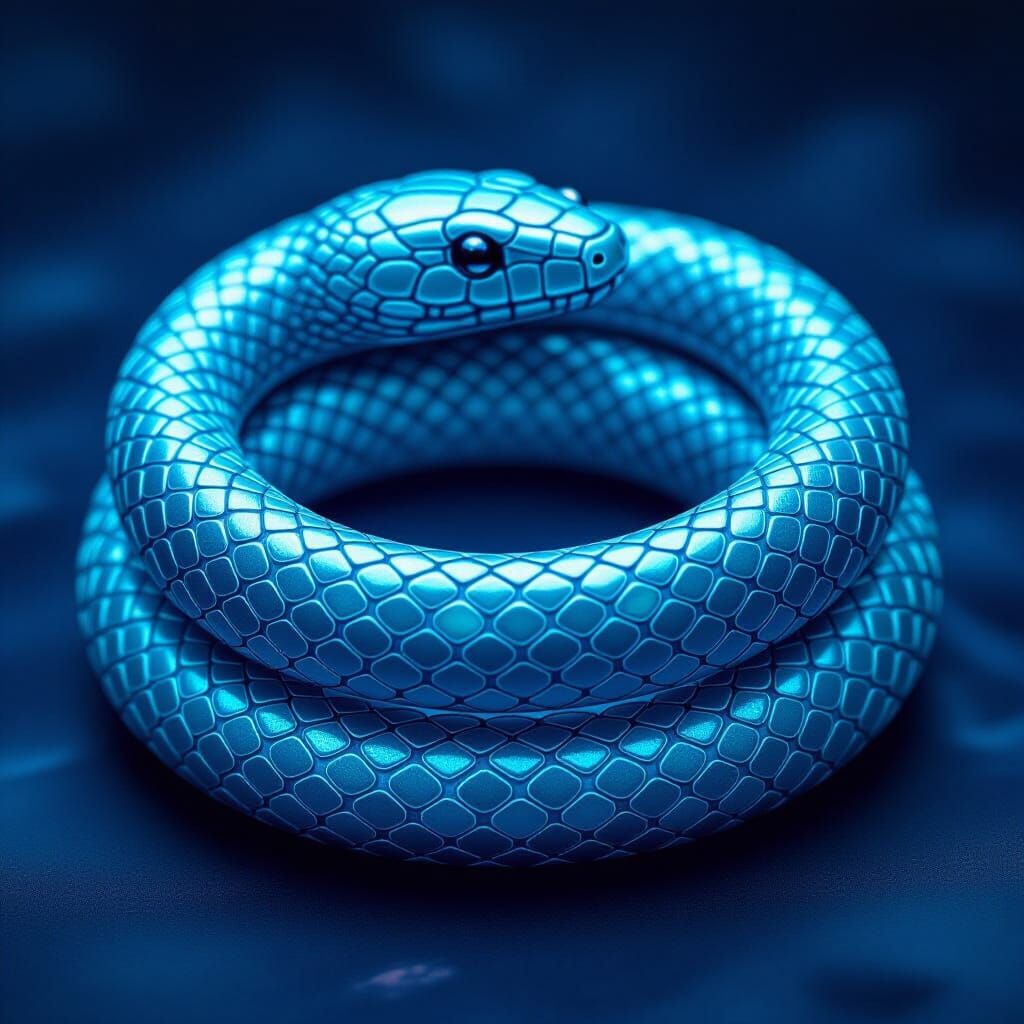 Aqua Ouroboros Snake Bracelet With Detailed Scales on Dark B...