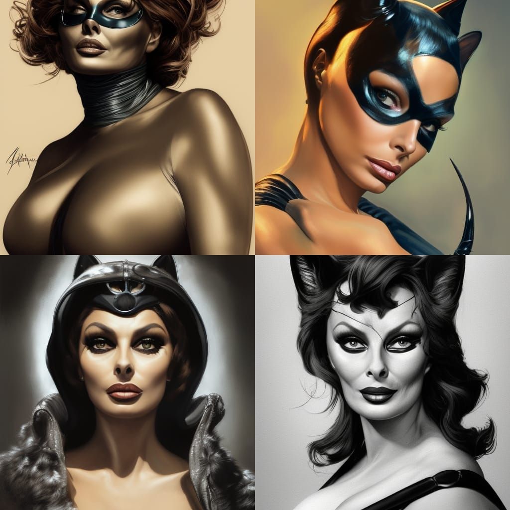 Catwoman Portrait in Art Nouveau Style