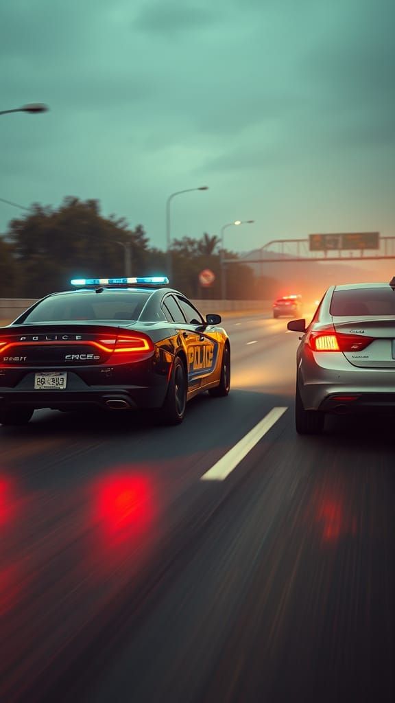 High-Speed Police Chase on Wet Freeway