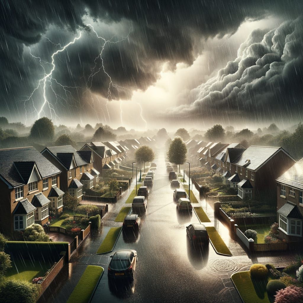 Suburban Street During a Dramatic Storm