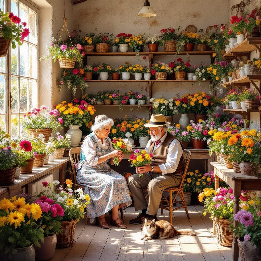Charming Flower Shop in Impressionistic Style