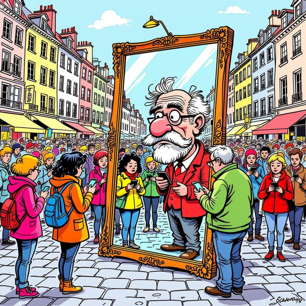 Street Artist Uses Giant Mirror in Crowded Square