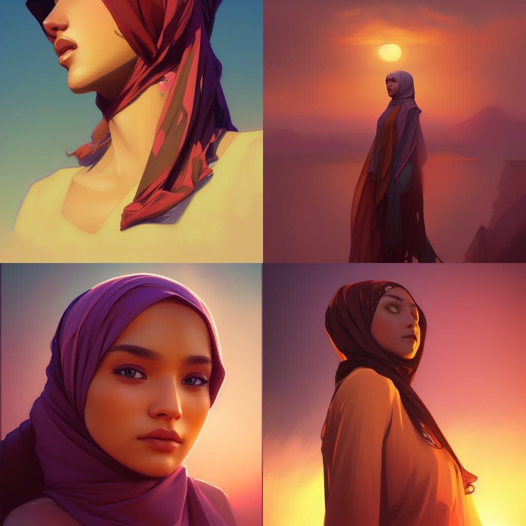 Malay Hijab Sunset Portrait in Hyperdetailed Style