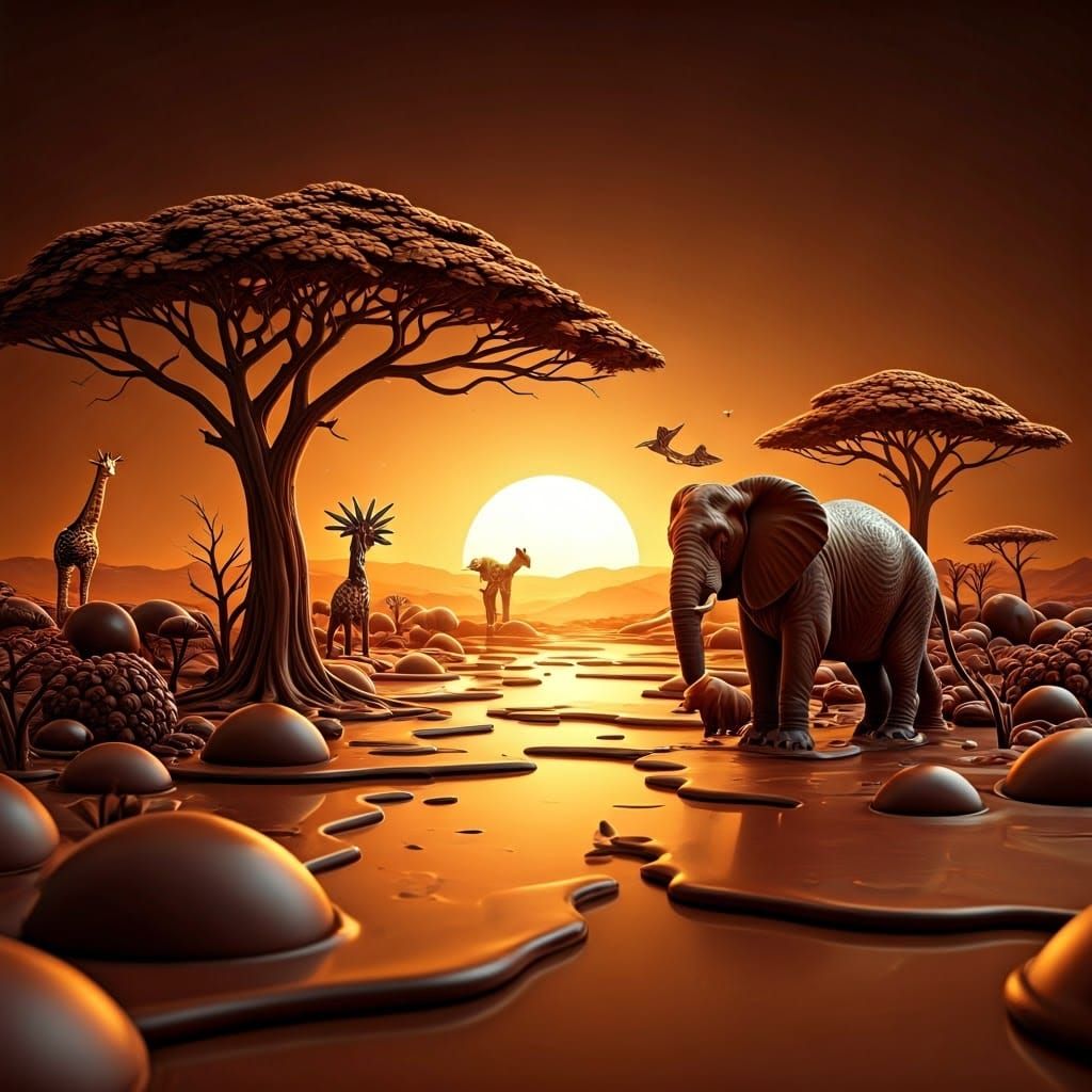 Decadent Chocolate Savannah Landscape in Vibrant, Candy-Like...