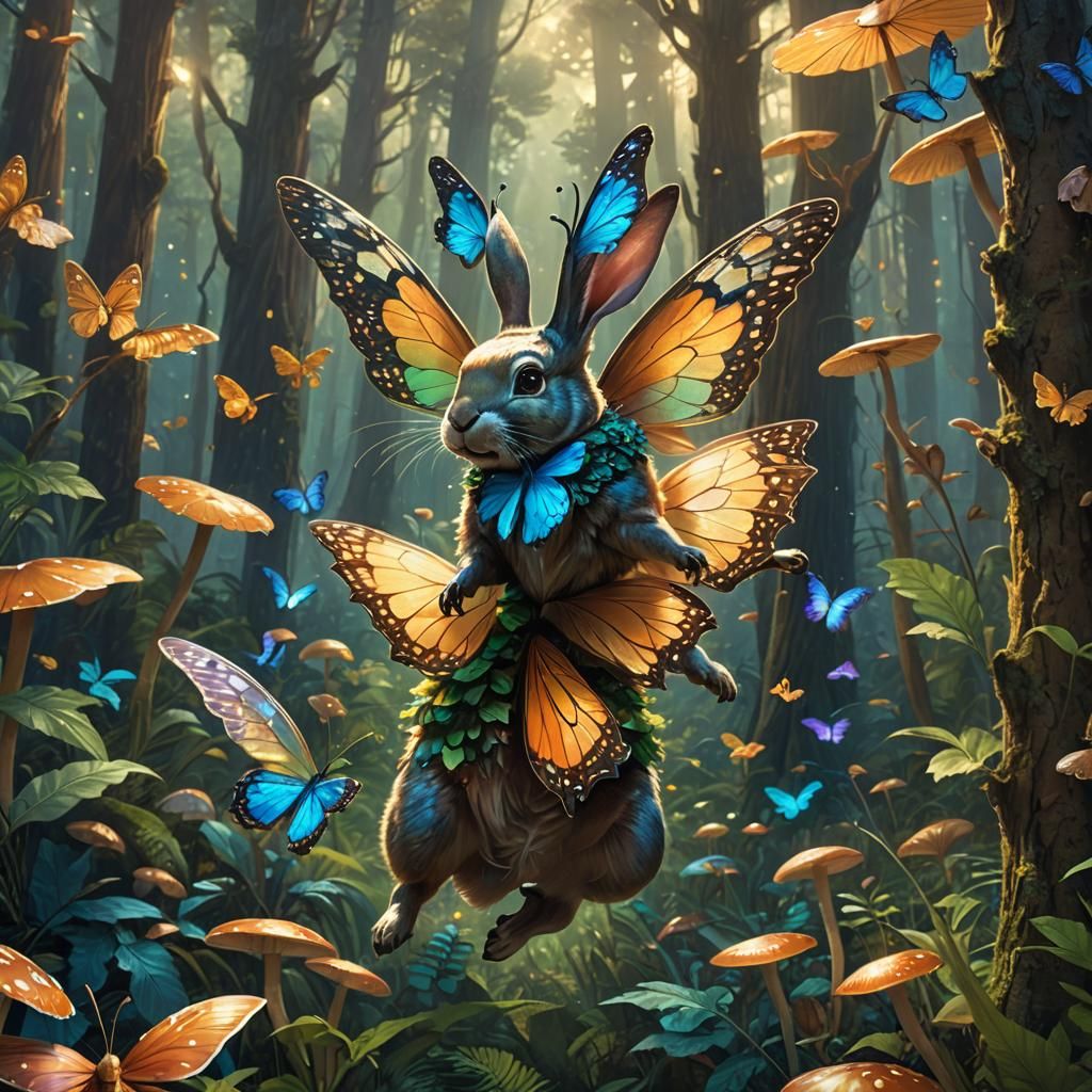 Rabbit Leaping in Fantasy Forest, Fantasy Realism
