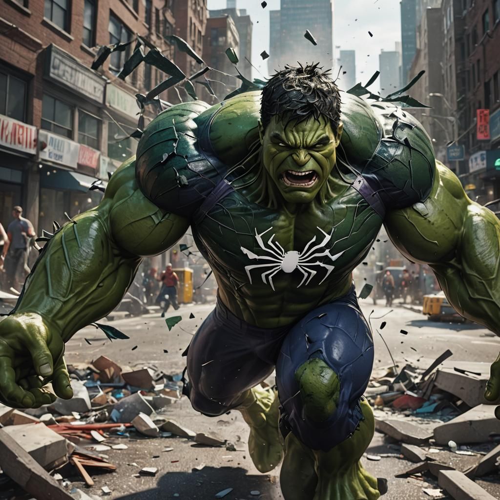 Hulk in Spider-Man Suit: Comic Book Destruction