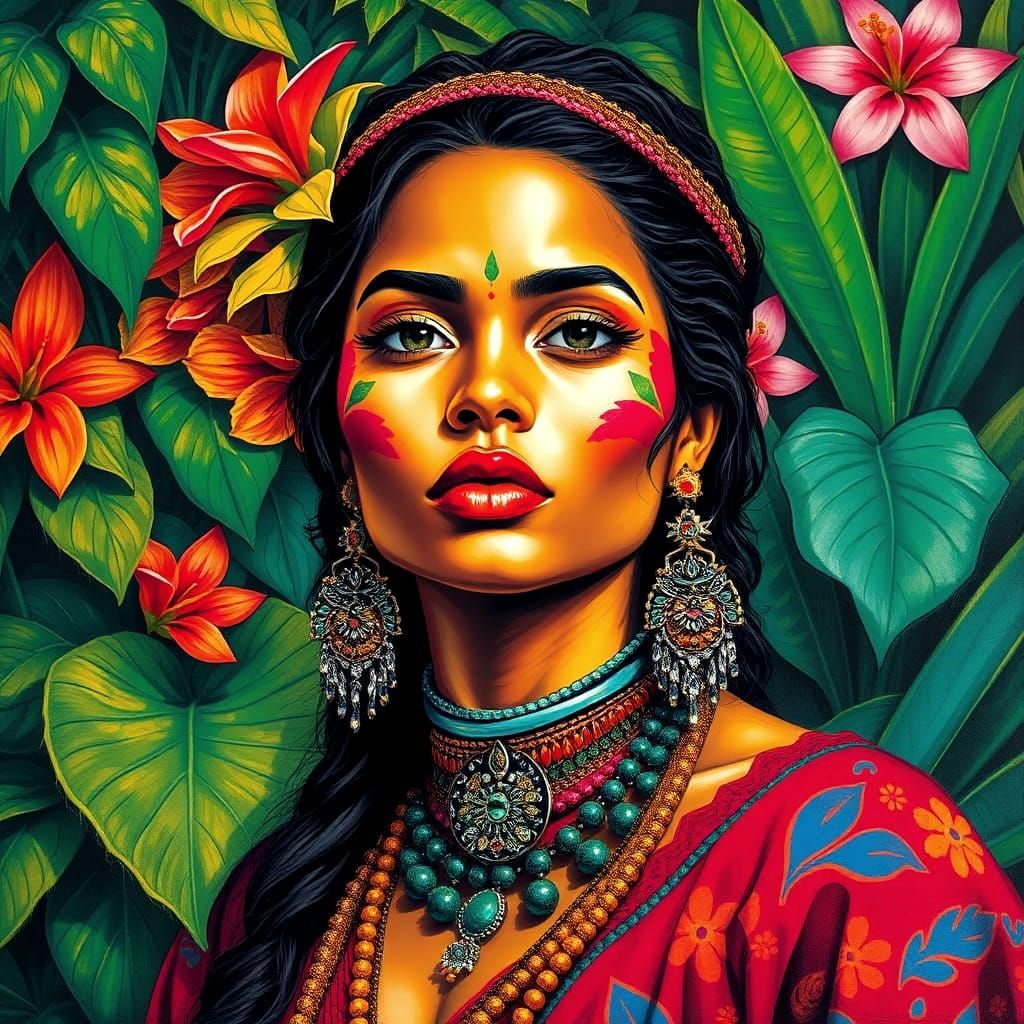 Peruvian Jungle Woman in Graffiti Art Style