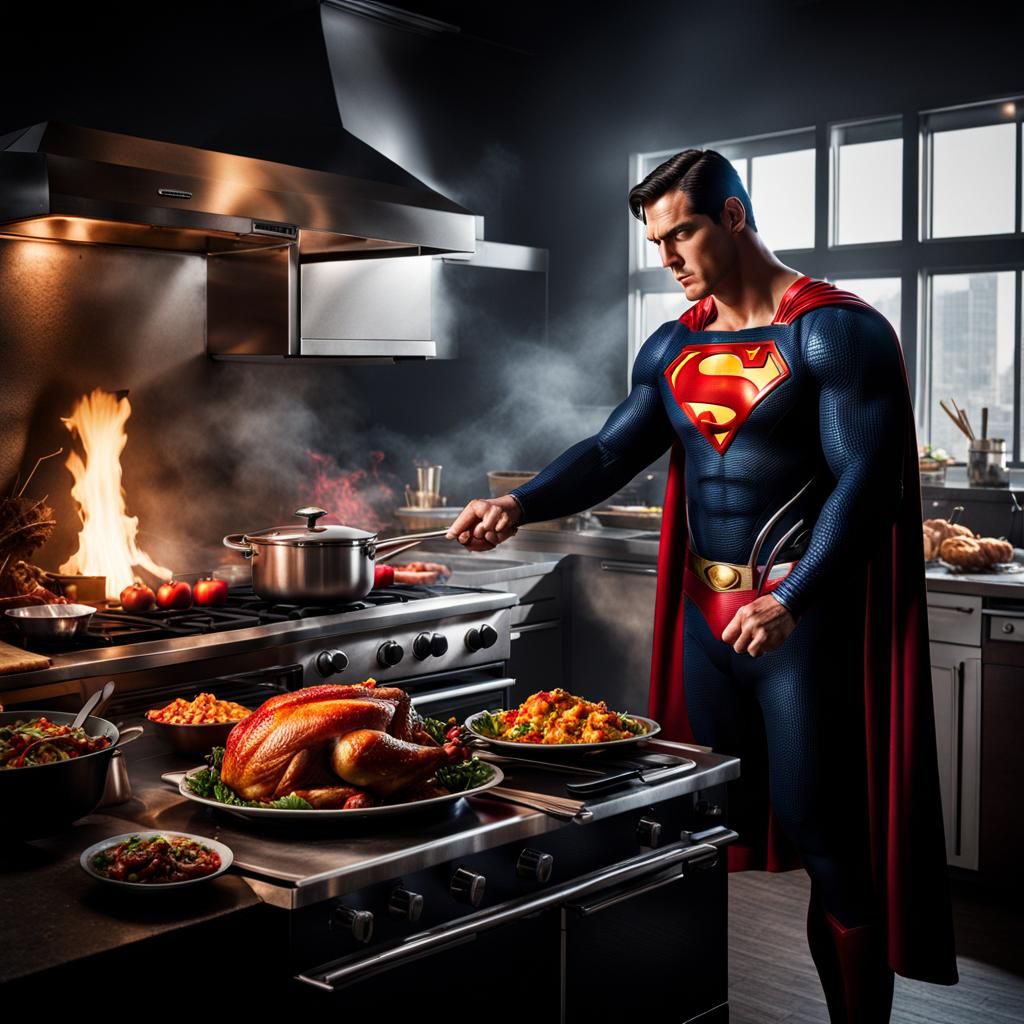 Superman Cooks Thanksgiving Turkey with Heat Vision
