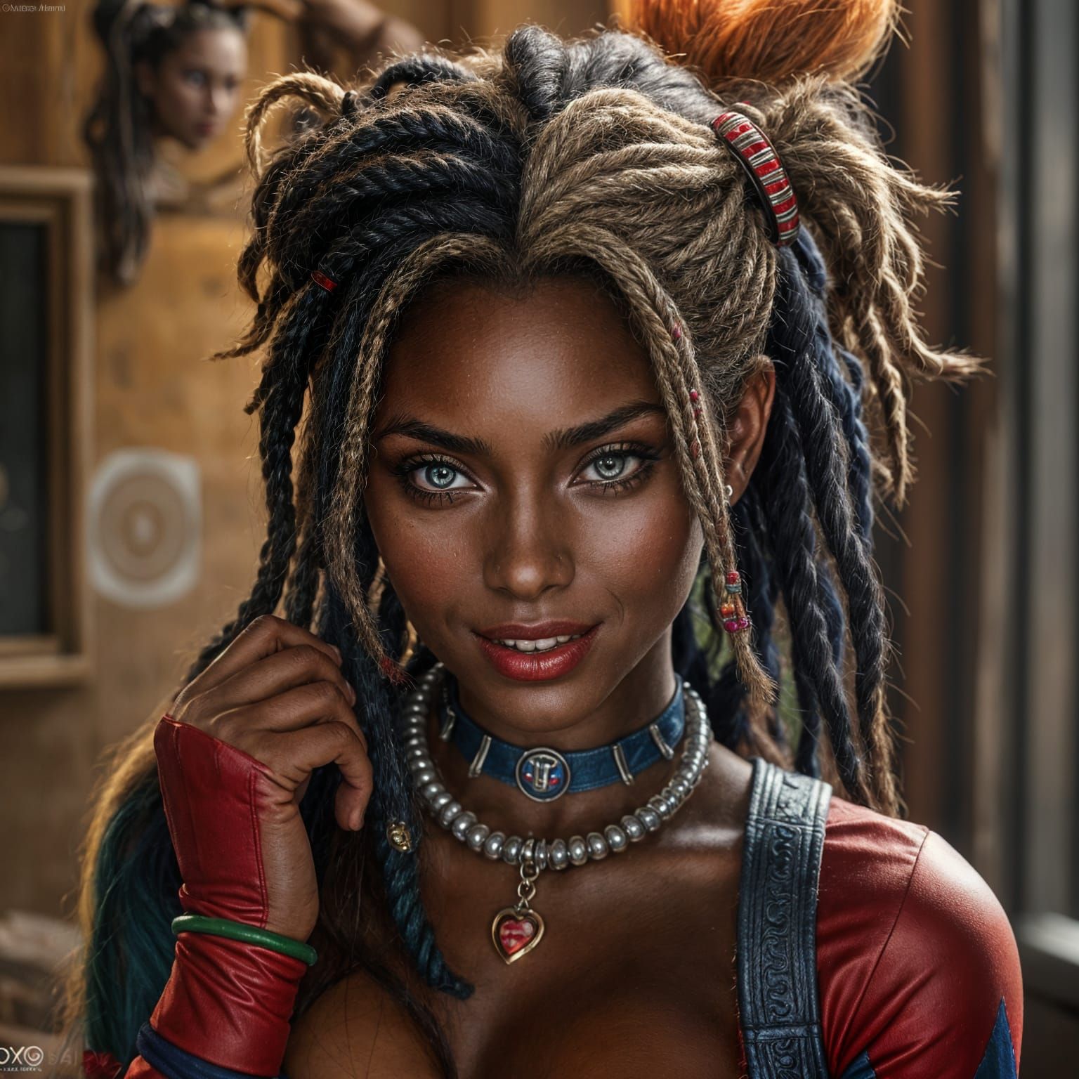 Hyperrealistic Portrait of Woman with Rasta Hair