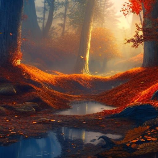 Detailed Fall Leaf Pile in Matte Painting Style