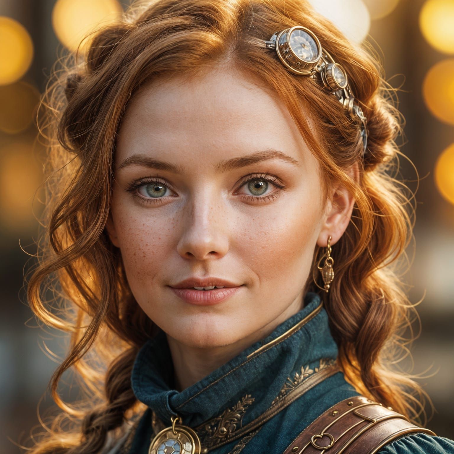Redhead Woman Portrait in Steampunk Style