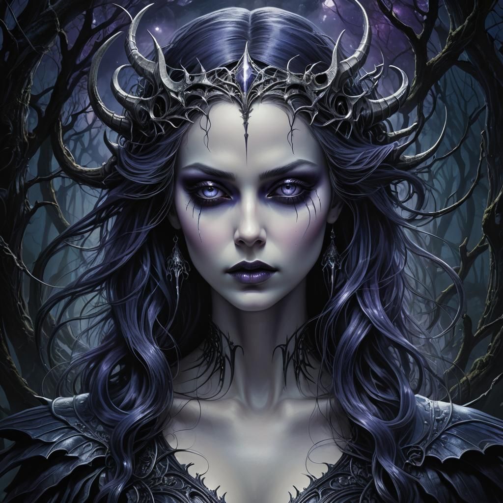 Ethereal Moon Goddess in Gothic Digital Painting
