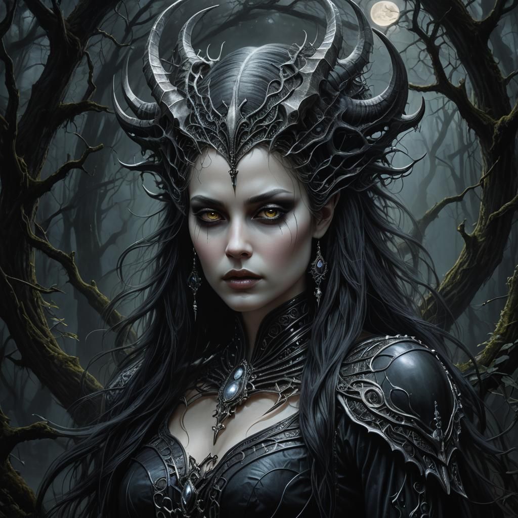 Ethereal Moon Goddess in Dark Fantasy Portrait