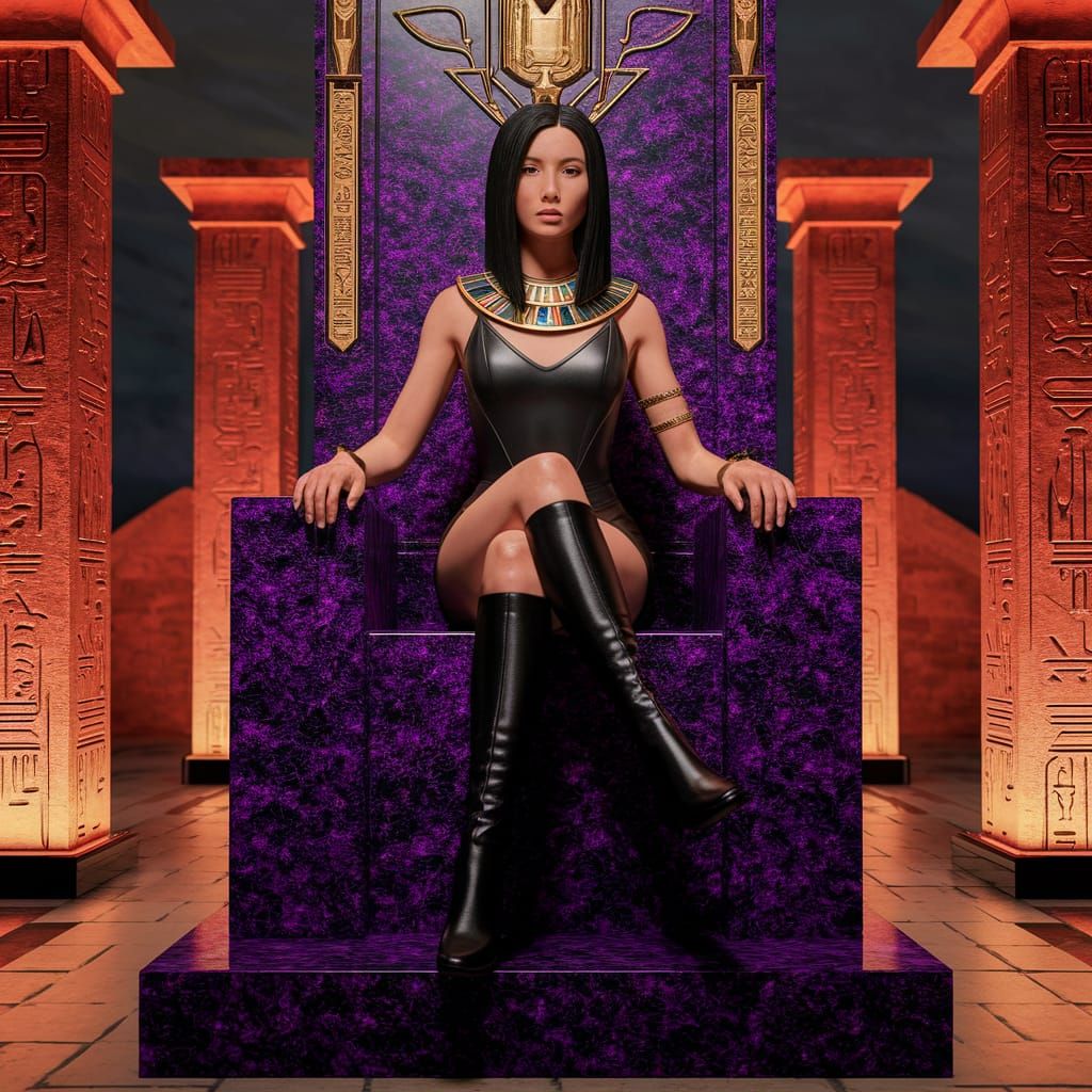 Egyptian Goddess on Sugilite Throne in Leather