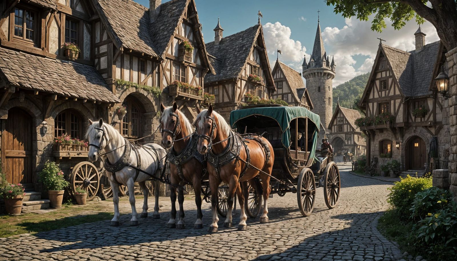 Medieval Village Scene as Detailed Matte Painting