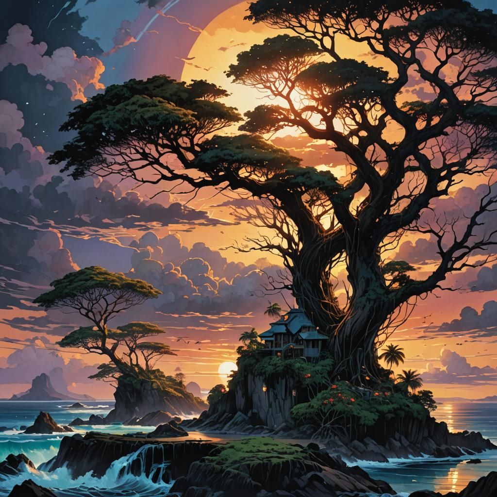 Pacific Island Sunset with Electrical Phenomena