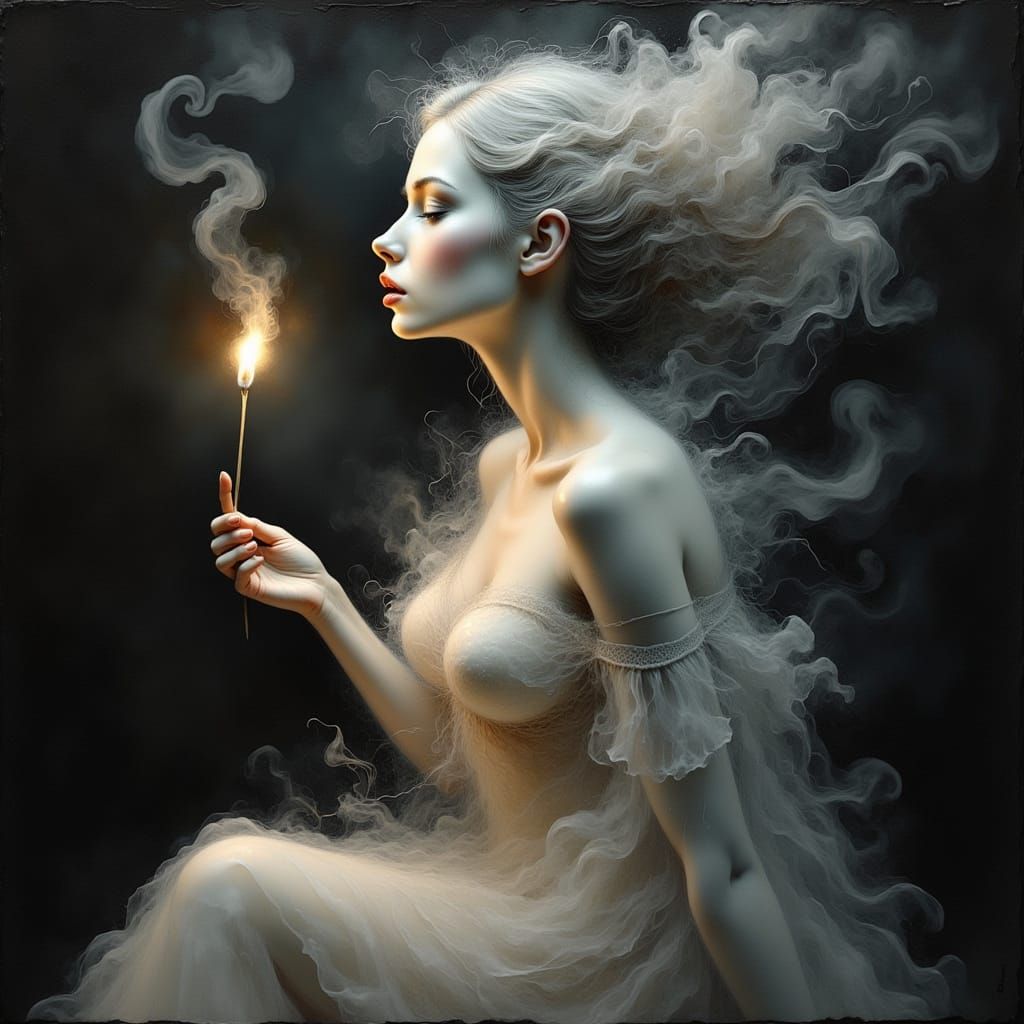 Ethereal Woman Form Materializes from Smoke
