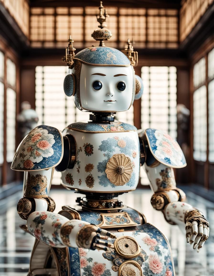 Japanese Porcelain Robot in Museum Hall Photo