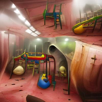 Unsettling Liminal Space Indoor Playground Concept Art