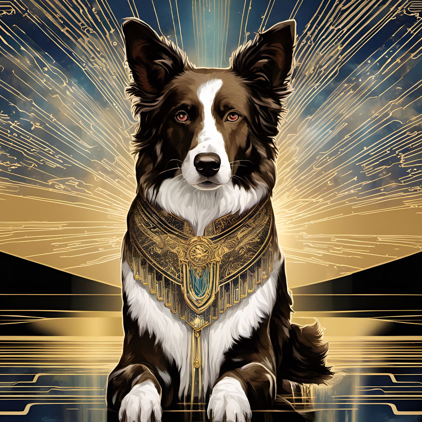 Egyptian Goddess as Art Deco Border Collie