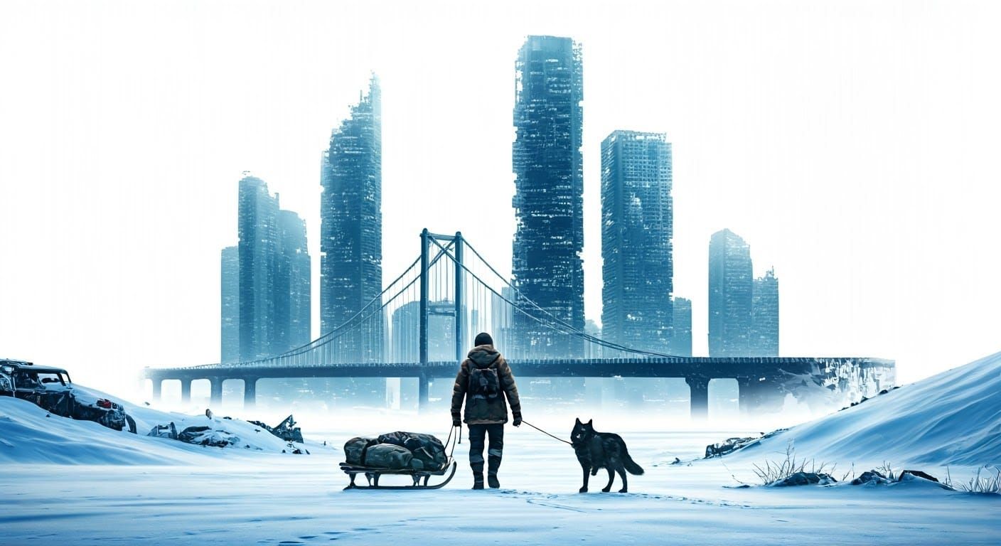 Post-Apocalyptic Cityscape in Hyperrealistic Double Exposure