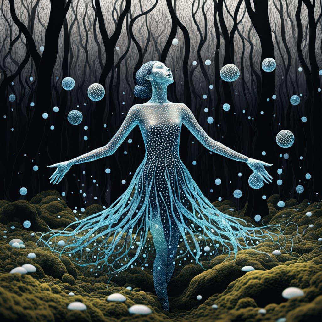 Ethereal Woman Blossoms from Dark Forest Floor in Whimsical ...