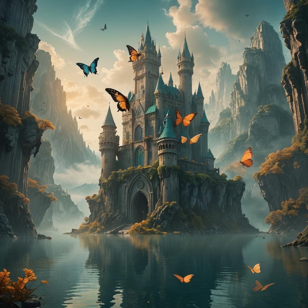 Giant Butterfly over Lakeside Monolith Castle