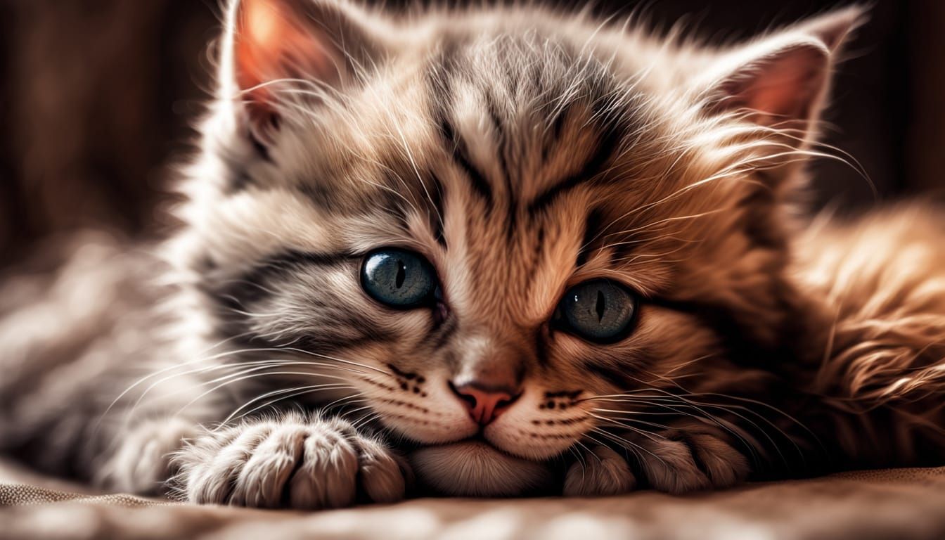 Hyper Realistic Kitten Portrait in Moody Lighting