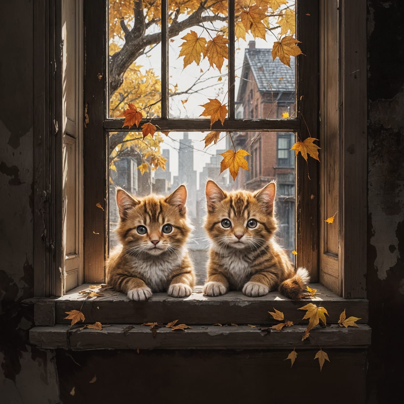 Chibi Kittens in Brooklyn Brownstone Window Seat