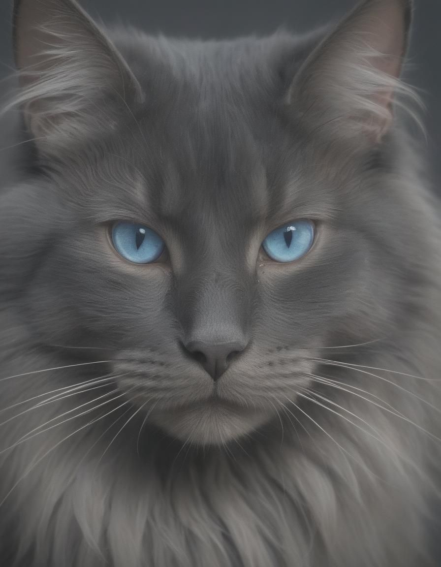 Detailed Black Cat with Blue Eyes